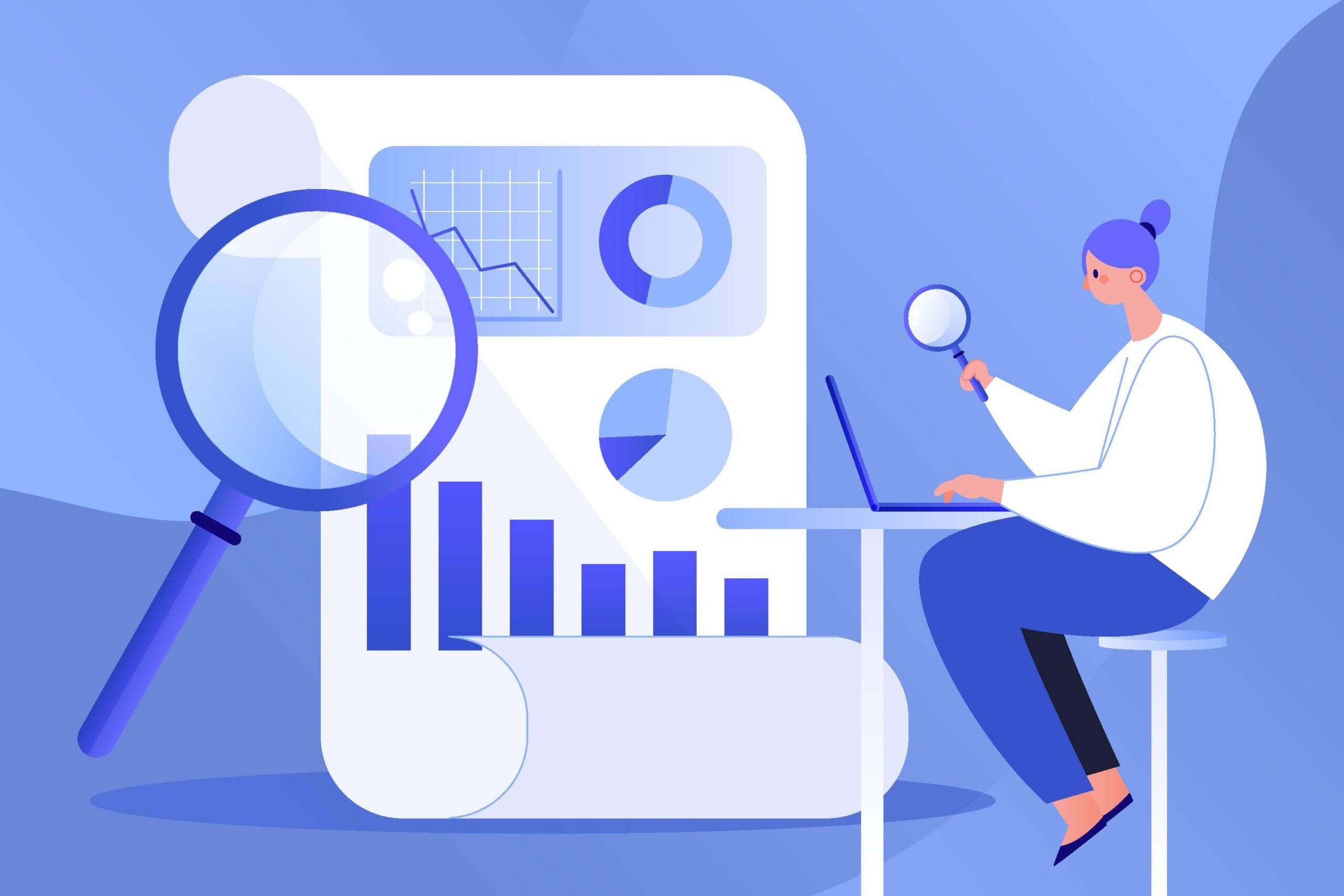 Magnifying glass focusing on graphical abstract representing SEO analysis.